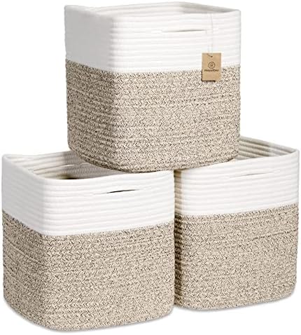 Кубчета за съхранение на NaturalCozy, 11-Инчови Кошница от Памучни въжета, Плетени, за организацията, на 3 опаковки | Кубичен Кутия за съхранение
