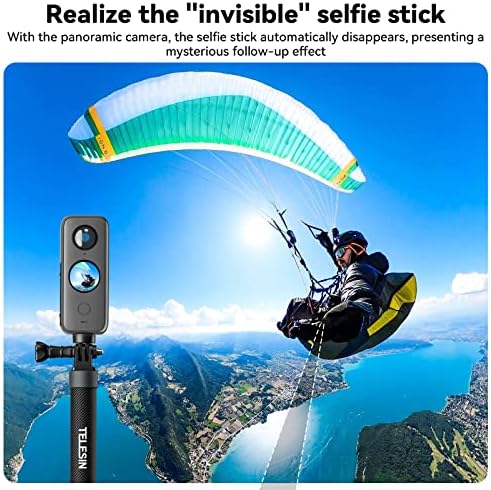 Невидима селфи-стик TELESIN за GoPro Insta360 (120 см/47,2 инча), лек удължител от въглеродни влакна за камера Go Pro Max Hero 11