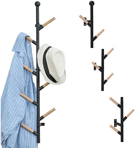 X-cosrack Стенни Закачалка за дрехи от метал и Дърво, Соединяемая Закачалка за шапки с 8, куки, Закачалка-органайзер 3 в 1 Дърво за палта,