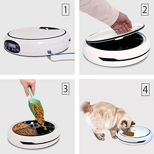 Автоматичен фидер на домашни любимци Lentek 5 Meal с Гласови връзки, Захранващи Бяла, Влажна и Суха храна за котки или Кучета, Клон на