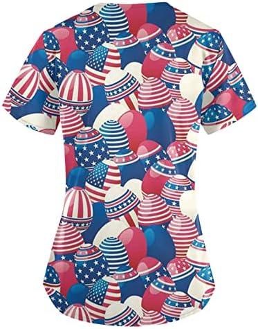Дамски Модни Риза с дълъг Ръкав и V-образно деколте за Жени, Топ с Къс Ръкав и Принтом на Деня на Независимостта, Дамски Блузи Летни