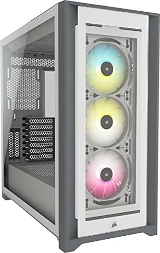 Smart-калъф Corsair iCUE 5000X RGB от закалено стъкло за PC ATX в средната част на кулата - Бял