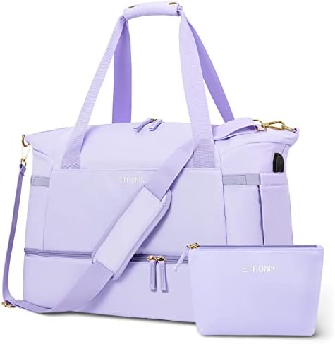 Спортна чанта за жени, Спортни Пътна Спортна Чанта с USB порт за зареждане, Чанта за почивка за една седмица с Мокра джоб и обувки