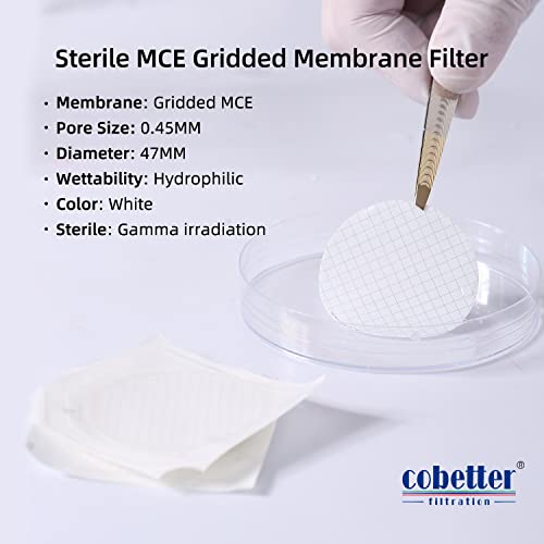 Мембранен филтър COBETTER MCE С мрежа, Стерилна Мембрана Дисков филтър от смесени естери на целулоза, диаметър: 47 mm, размер на порите: 0,45 μm (Непрекъснато опаковка, 150 парче