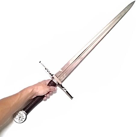 Доставка ножове Avias - 46-Инчов с две ръце меч ведьмака Геральта от Ривии в обвивка и кожен раменна рамо (Сребърен меч Геральта)