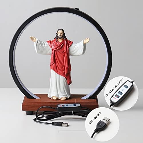 Цветна статуя на Исус от ДЮМЕЙНЫ, 10-инчов пръстен-лампа с USB интерфейс, подходящ за дарения, подаръци, религиозни дизайн и колекция