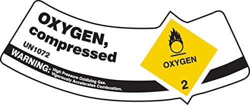 Етикет с надпис Кислород, за Сгъстен - UN1072 - Oxygen 2, дължина 2 инча x Широчина 5-1 / 4 инча x Дебелина 0,004 инча, залепваща Vinyl