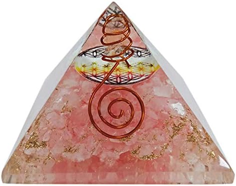 Пирамида на Оргона Голям Кристал в Розов Кварц Генератор на Енергия, Защита От електромагнитни смущения Медитация за Изцеление (на Цветето на живота)