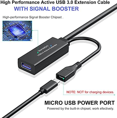SNANSHI Активен удължителен кабел USB 3.0 30 метра, Активен USB удължителен кабел с усилване на сигнала, Съвместим с Oculus