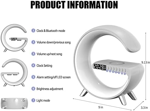Безжично зарядно устройство Атмосферни лампа - 2023 Нова многофункционална настолна лампа Bluetooth С регулируема яркост, лека нощ, Сензорна лампа, Бутон за аларма и упра