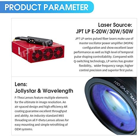 JPT LP E-50W от Затворен Тип JPT50W Оптични Лазерни standalone, маркировъчна Машина Гравьор 5,9x5,9 инча, Обектив с Въртяща се на Ос