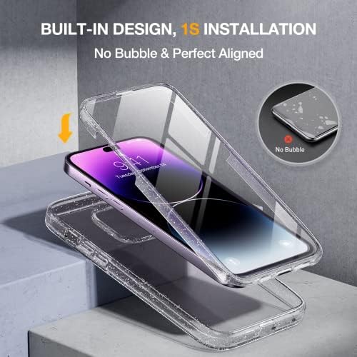 Серия Miracase Стъкло за iPhone 14 Pro, калъф 6,1 инча, 2023, пълен размер Прозрачен калъф-броня с вграден предпазно фолио, изработени от закалено