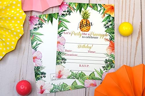Покани за парти с Тропически цветя и Ананас Aloha Luau, 20 Картички с размер 5 x 7 инча с двадесет Бели Конвертами от AmandaCreation