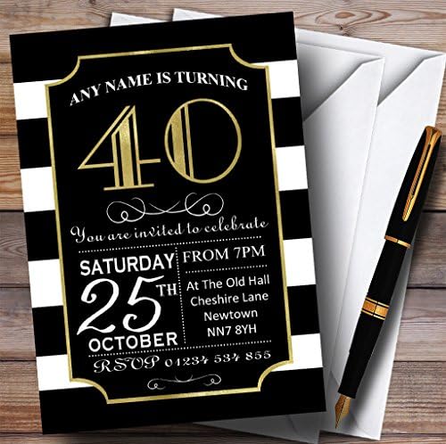 Черно-Бели Райета Златни Персонални Покани за 40-ти рожден ден