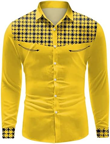 ZDDO/ Мъжки Ежедневни Ризи с Копчета в Клетката в стил Хаундстут с Дълъг Ръкав в стил Мозайка, Обикновена Градинска Мода Тениска за Мъже