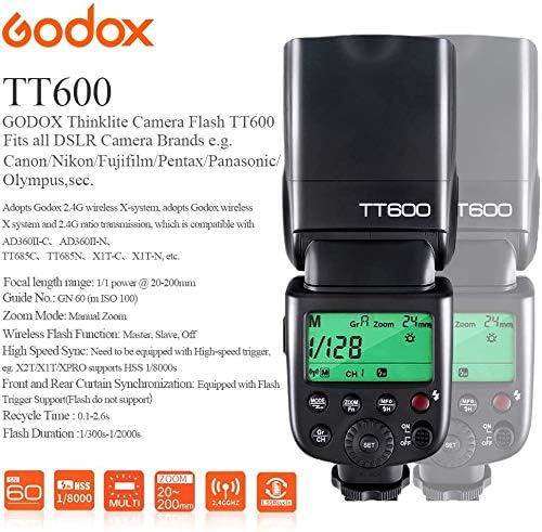 Светкавица за фотоапарат Godox TT600 Speedlite, функция Master/Slave, Вградена GN60 Безжична X System 2.4 G 1/8000 s HSS светкавица