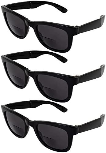 Global Vision 3 Двойки Сгъване Бифокальных Слънчеви очила за Четене, за Мъже или Жени в Черни Рамки очила с лещи Дымчатыми +2.0