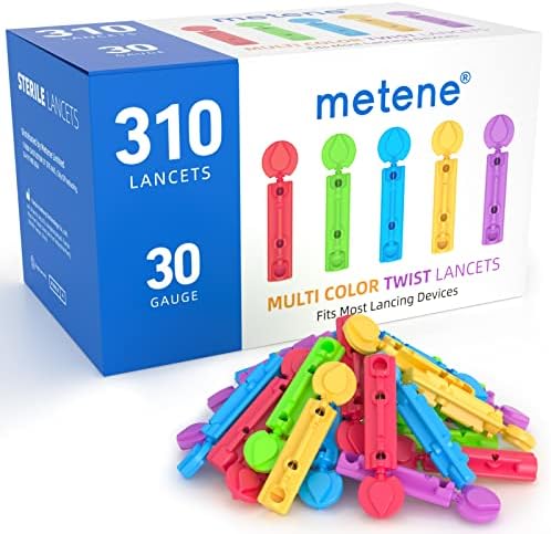 Ланцети Metene Twist Top устройства за пробиване, 310 Точки, Стерилни ланцети 30 Калибри за анализ на нивото на захар в кръвта,