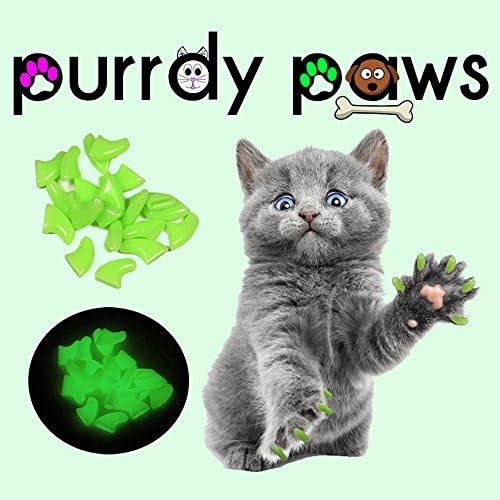 Purrdy Paws 40 Опаковки Меки Капачки за котешки Нокти Зелено Свети в тъмното Среден