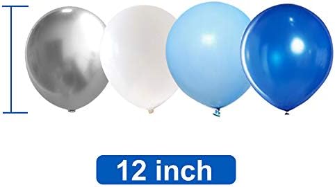 Синьо, Сребристо-Бели, Латексови балони, 50шт 12-инчов Царски Сини и Сребристи Метални Балони за Украса на Сватбени партита за Рожден