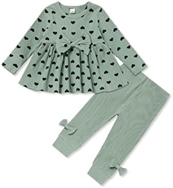 Okgirl/ Дрехи за малките момичета с принтом във формата на Сърце, Блузи с дълъг ръкав и Набори, Панталони, Комплект Есенно-зимни дрехи