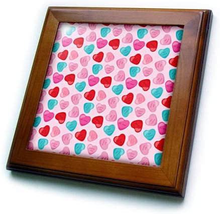 3dRose Сладко червено, розово, цветовете на морските вълни сърца с надпис свети валентин в рамка от плочки (ft-372073-1)