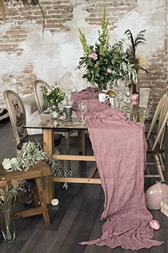 Настолна Пътека 29x160 инча от Тензух, покривки за маси за Сватби в Селски Бохо Романтичен Стил, Декор От Естествен Памук (Прашен Роза)