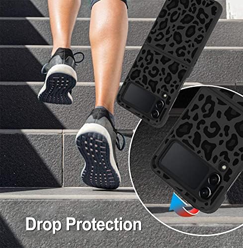 TEAUGHT е Съвместим с Samsung Galaxy Z Flip 4 Case, Приятен Мек Защитен устойчив на удари калъф от TPU с черен леопардовым