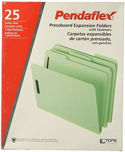 Папки за печатни платки Pendaflex 17178, 2 скоби, разширяване на 1 инч, 1/3 мъжец, с букви, зелен, 25 бр./кор.