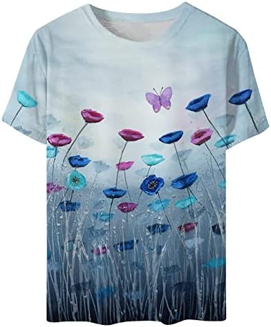 Тениска с цветен Модел, Жена Случайни Топ с Къс Ръкав, през Цялата Силует, Богемные Ризи, Красиви Елегантен Модерен Тениски, Блузи Свободно Намаляване на