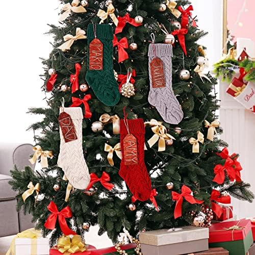 Набор от Трикотажни Коледни Чорапи 18 инча с регистрирани бирками, Коледни Чорапи за Семейна Коледна украса (Бордо, Зелен, бял,