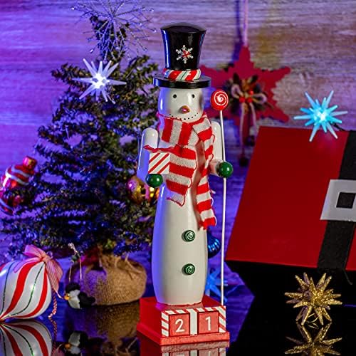 Декоративен Коледен Лешникотрошачката с Обратното броене на Снежен човек – Дървена Лешникотрошачката с Снеговиком с Адвент-Календар,