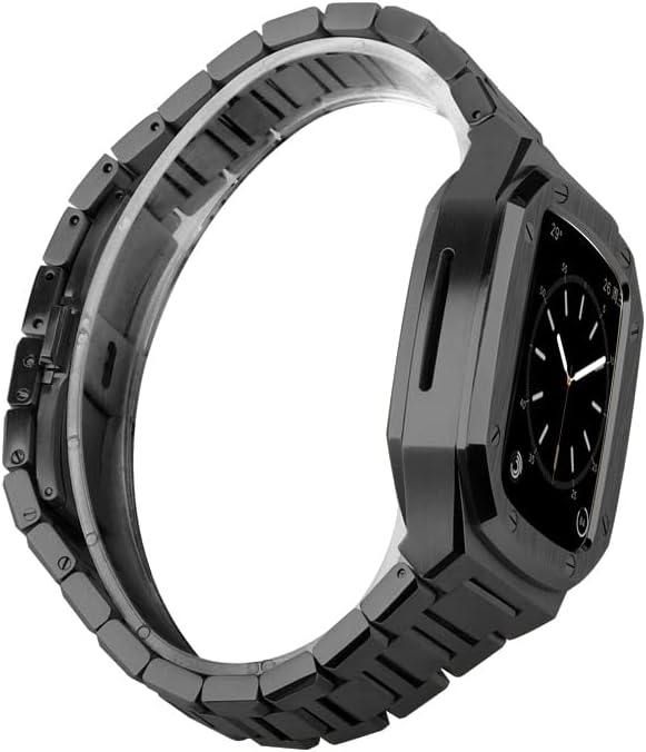 CNHKAU Моден Комплект за Apple Watch Калъф Каишка 45 мм 41 мм 40 мм 44 мм Луксозна Модификация Метален Стоманен корпус за iWatch Series 8 7 6 SE 5 4 3 (Цвят: черен BB, размер: 41 мм или 40 мм)