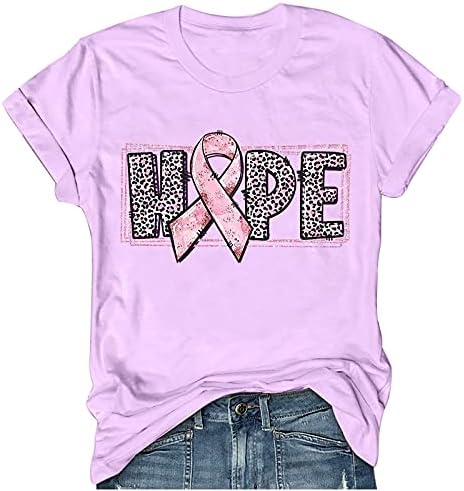 Розовата Лента за Информираността за рака на гърдата, Потници, Дамски тениски С принтом, през Цялата Деколте, Къс Ръкав, Просто Тениска