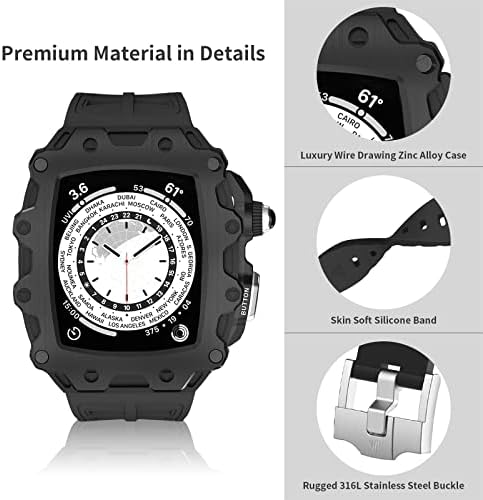 Комплект модификация EKSIL за Apple Watch Series 8 7 Метален bezel 45 мм + каишка от каучук за iWatch Series 6 SE 5 4 Калъф