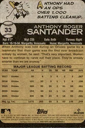 2022 Topps Heritage 33 Антъни Сантандер Балтимор Ориълс-Ню Йорк-MT MLB Бейзбол