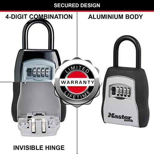 Преносим сейф за ключове Master Lock 5400 евро [Среден размер] [Открит] - 5400 евро-Кутия за ключове с дужкой, ys / m, Черно с сребрист