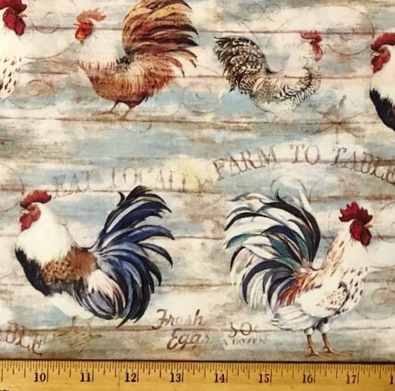 1 Ярд - Памучен плат за петел и кокошка Имаме пресни яйца (чудесно за капитониране, шиене, занаяти, възглавници и още много други)