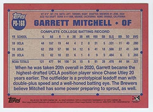 Дебют 2021 Topps Pro PD-168 Гарет Мичъл AZL Brewers RC Бейзболна картичка начинаещ