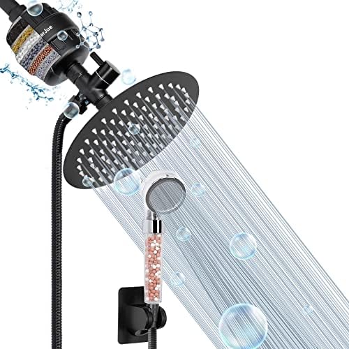 Накрайник за душ с филтър HarJue, кръгъл накрайник за душ с високо налягане 8 инча с комбиниран филтър за твърда вода, отстраняване