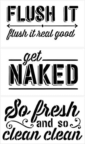 Набор от шаблони Get Naked със стрелка от StudioR12 | Комплект от 3 Забавни рисунки с чувство за хумор в банята | Декора на