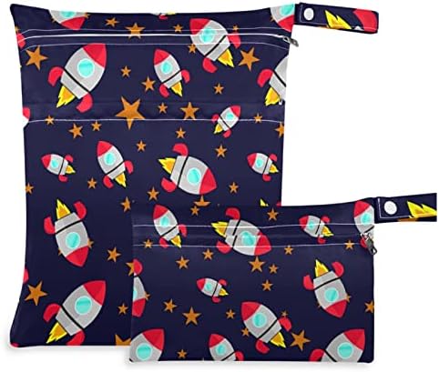 ZZXXB Rocket Stars Водоустойчив Влажна Чанта за многократна употреба Текстилен Влажна Пелена Суха Чанта с Джоб с Цип за Пътуване,