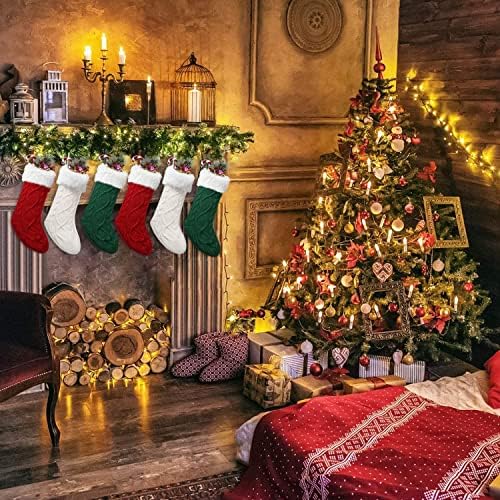 Коледни чорапи Rapean 6 в опаковка - Crochet чорапи 20 инча, Подаръци и декорации за семейна почивка, Декор за Коледно парти, бордо, слонова