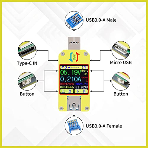 RedTagCanada UM34 USB 3.0 Мултицет USB Електронен Волтметър Амперметър 1,44 инча Цветен LCD дисплей Тестер за батерии PD QC2.0
