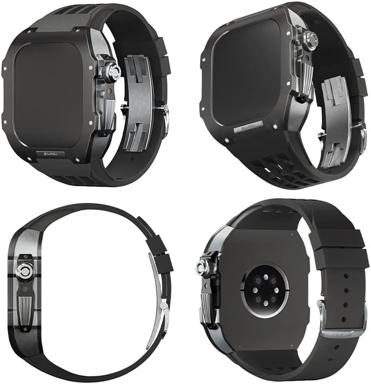Титанов панел AZANU с ластик за Apple Watch 8/7, разменени аксесоар за часа на Apple министерството на отбраната, Титанов Луксозен калъф, съвместим с iWatch серия 45 мм с инструмент
