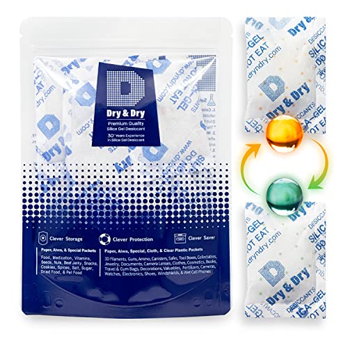 Dry & Dry 20 Грама [5 опаковки] С оранжева маркировка на хранително качество (от оранжево до тъмно зелено) Смесени пакети със силикагел, Пакети