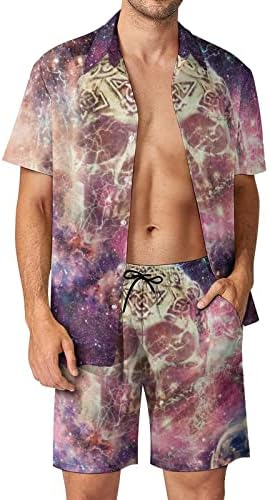 Мъжки плажни дрехи WEEDKEYCAT с Африкански Череп на Галактиката, Хавайска Риза с копчета от 2 теми, Комплекти с Къс ръкав и Къси панталонки