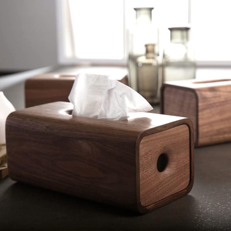 SDGH Кутия за салфетки от черен орех дъб в стил Апанезе, Правоъгълна кутия за съхранение на салфетки от масивна дървесина, Домашен Настолен Титуляр за хартиени кърпи