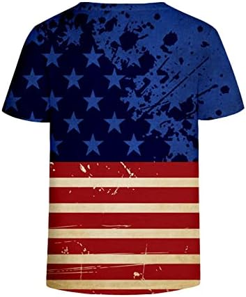 Риза на 4 юли, Дамски Блузи на Ден на Независимостта, Без V-образно деколте, Къс Ръкав, Разпечатки на Американското, Патриотични Фланелки на 4 Юли