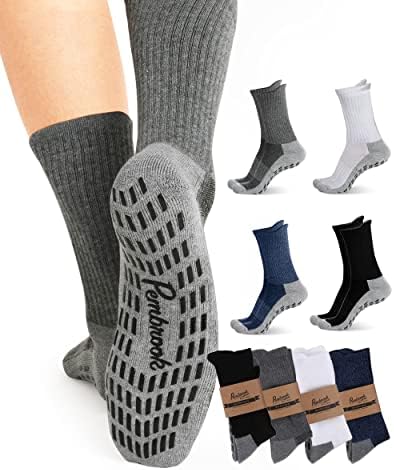 Pembrook 4 Двойки Нескользящих Чорапи за екипажа - Чорапи с Гърчове, за Мъже, Жени, Съпруг, Татко | Чорапи с Превземането